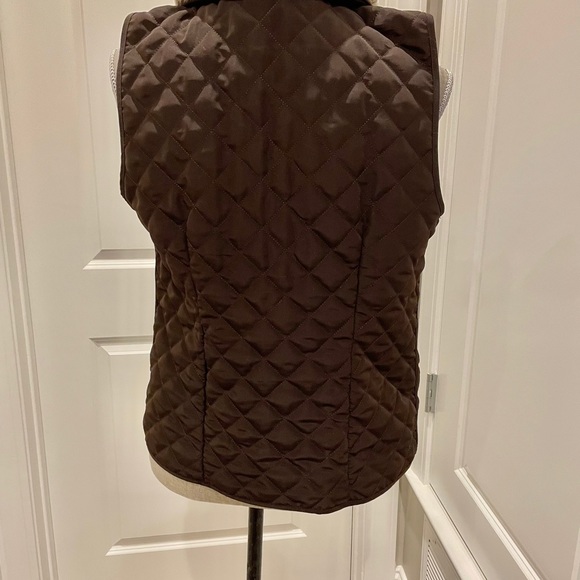 🌸🌸 4 for $20! I.N STUDIO Brown Quilted Zip Up Vest w/ Fur lLeopard Trim Sz S - Picture 5 of 6